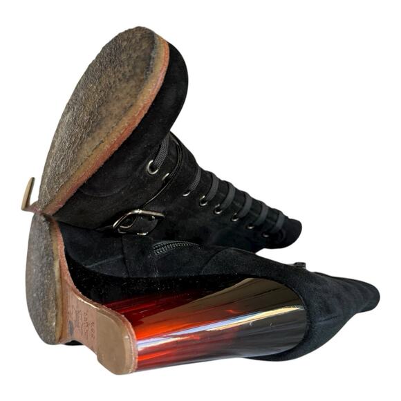 Rebecca Sanver Black Suede Booties Sz 6.5 Amber Lucite Heels Anthropologie EUC - Picture 12 of 12